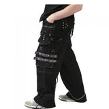 Men Black and Grey Gothic Trousers | Cotton Pant with Stud and Metal Accent