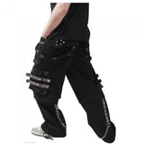 Men Black and Grey Gothic Trousers | Cotton Pant with Stud and Metal Accent