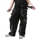 Men Black and Grey Gothic Trousers | Cotton Pant with Stud and Metal Accent