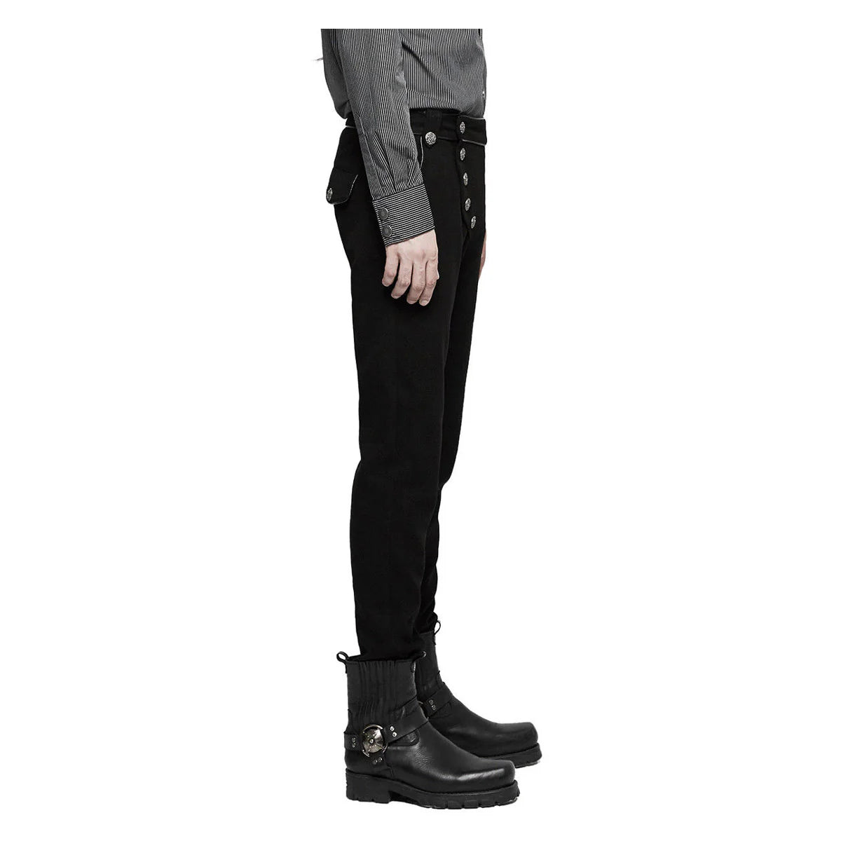 Men Black Military Steampunk Pants | Gothic Army Uniform Trouser with Vintage Detailing