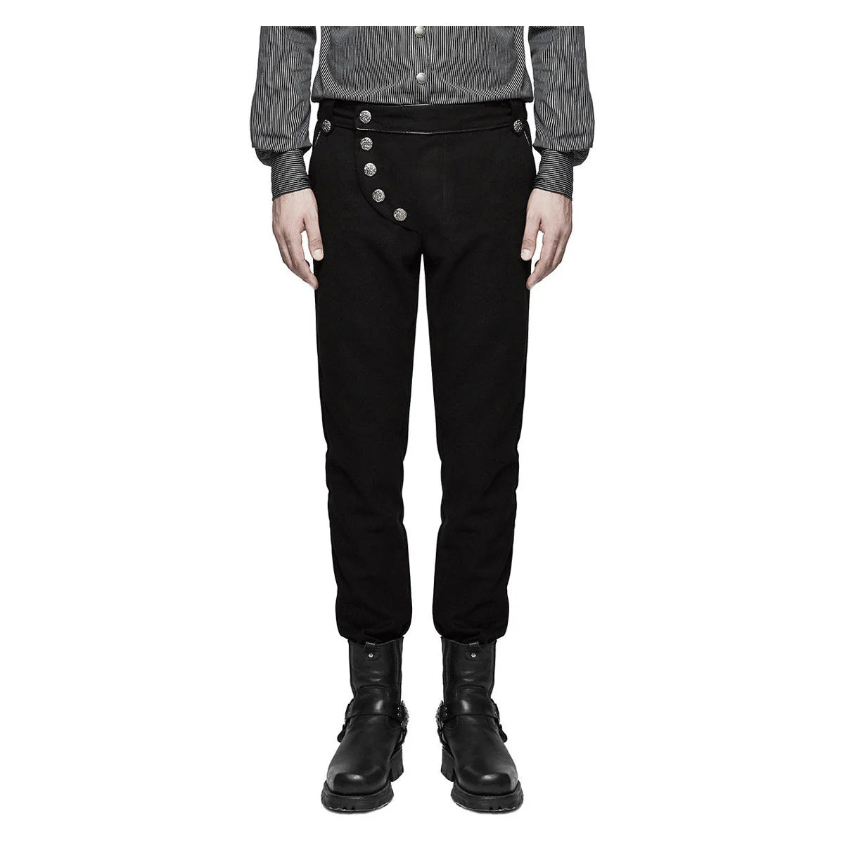 Men Black Military Steampunk Pants | Gothic Army Uniform Trouser with Vintage Detailing