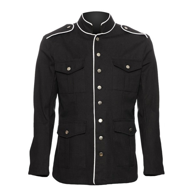 Men's Gothic Military Officer Coat with White Piping
