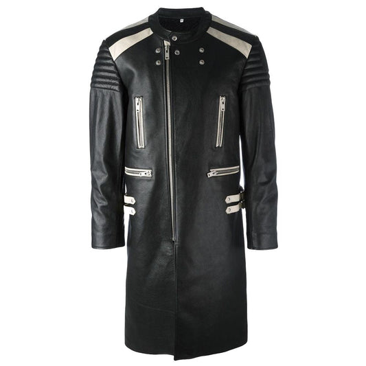 Men Gothic Black Genuine Leather Coat | Short Length Punk Style Outerwear