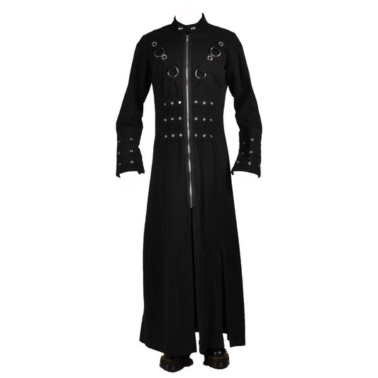 Industrial Punk Vampire Long Coat | Hellraiser-Inspired Gothic Trench for Men
