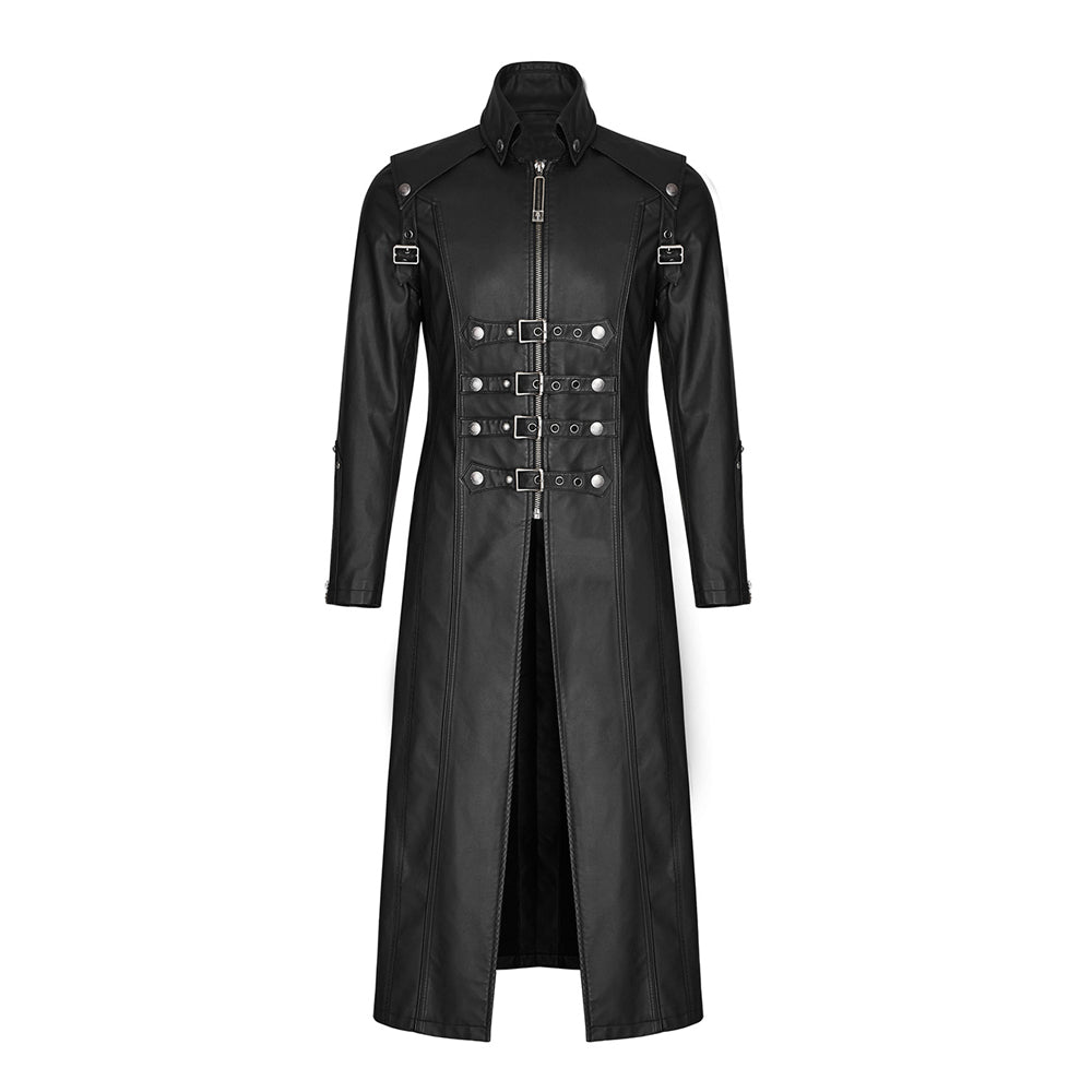 Men Gothic Coat Long Black Gothic Imitation Leather Coat Steampunk Badboy Men Long Coat - Alternative Gothic Dark Wear | Embrace Dark Aesthetic Men & Women Gothic Clothing