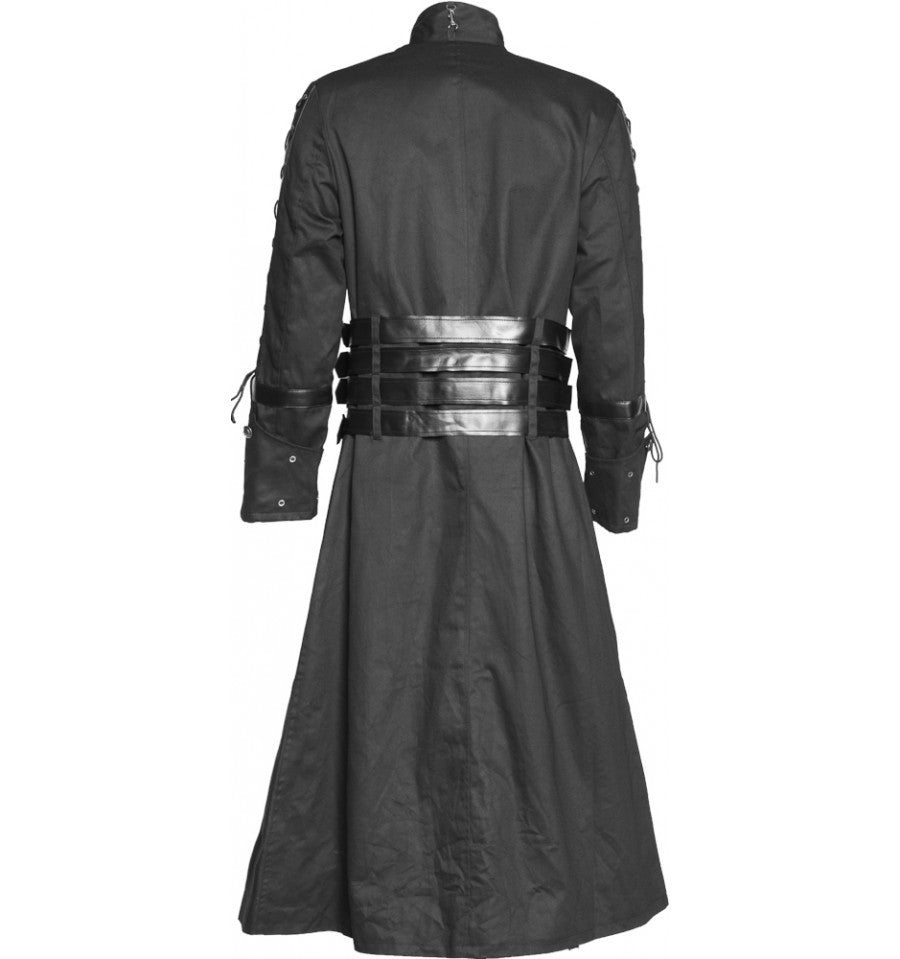 Men Hellraiser Pinhead Long Trench | Vampire Gothic Coat with Buckle Straps & High Collar