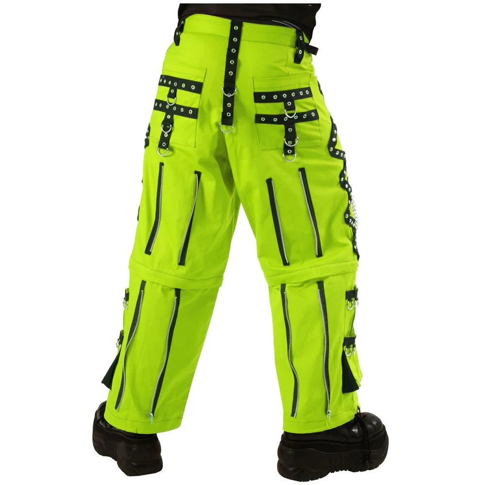Men Gothic Parrot Green Threads Trousers | Cyber Punk Cargo Pant with Chain and Rivet