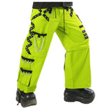 Men Gothic Parrot Green Threads Trousers | Cyber Punk Cargo Pant with Chain and Rivet