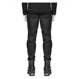 Men Black Diesel Punk Gothic Pants | Military Style Trouser with Faux Leather Strap