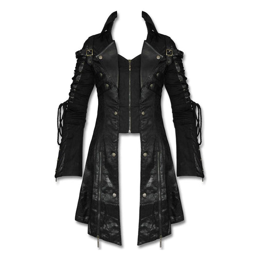 Men Poison Commander Steampunk Coat | Gothic Military Long Jacket with Lace Details