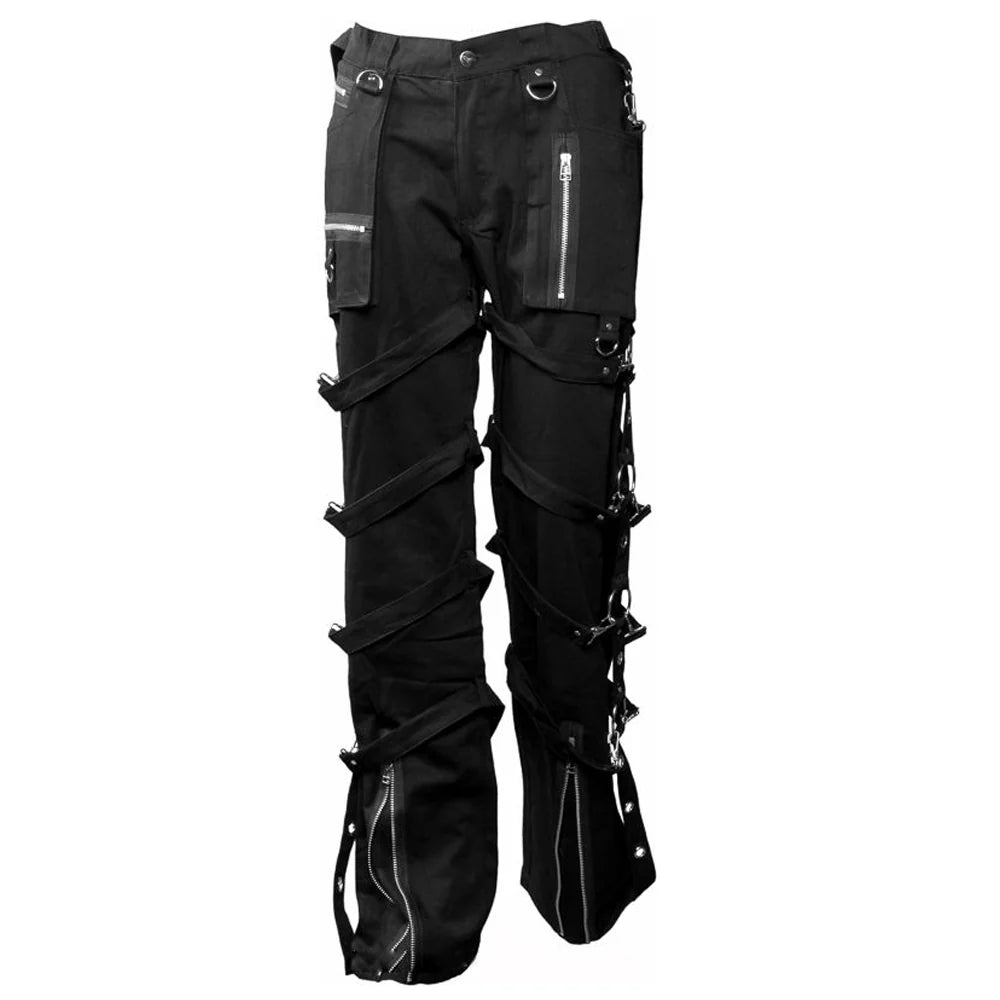 Men Gothic Buckle Pant | Bondage Rock Hard Heavy Weight Trouser with Strap and D-Ring