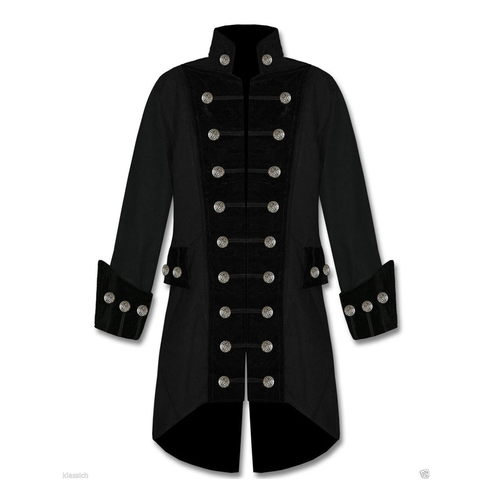 Men Steampunk Pirate Velvet Frock Coat | Gothic Vampire Jacket in Black or Red