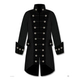 Men Steampunk Pirate Velvet Frock Coat | Gothic Vampire Jacket in Black or Red