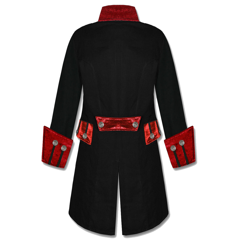 Men Steampunk Pirate Velvet Frock Coat | Gothic Vampire Jacket in Black or Red