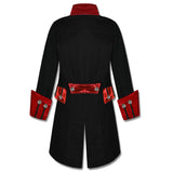 Men Steampunk Pirate Velvet Frock Coat | Gothic Vampire Jacket in Black or Red