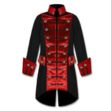 Men Steampunk Pirate Velvet Frock Coat | Gothic Vampire Jacket in Black or Red