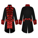 Men Steampunk Pirate Velvet Frock Coat | Gothic Vampire Jacket in Black or Red