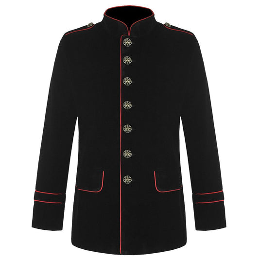 Men Steampunk Black Gothic Military Coat with Red Piping | Vintage Alternative Jacket