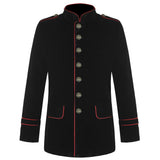 Men Steampunk Black Gothic Military Coat with Red Piping | Vintage Alternative Jacket