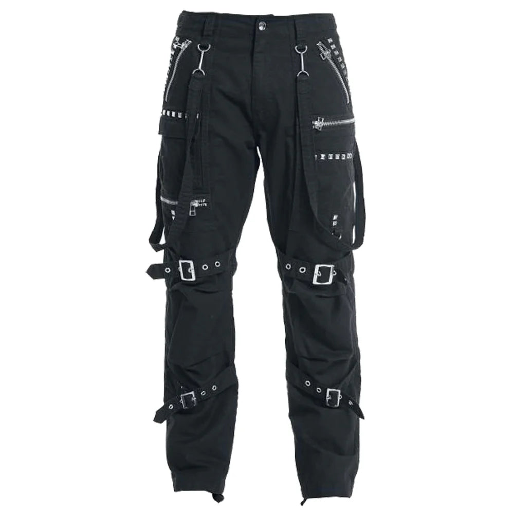 Black Gothic Slim Fit Chain Pants | Studded Cross-Zip Trousers for Men