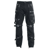 Black Gothic Slim Fit Chain Pants | Studded Cross-Zip Trousers for Men