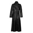 Men Military Steampunk Leather Trench Coat | Long Gothic Outerwear with Vintage Brass Detailing