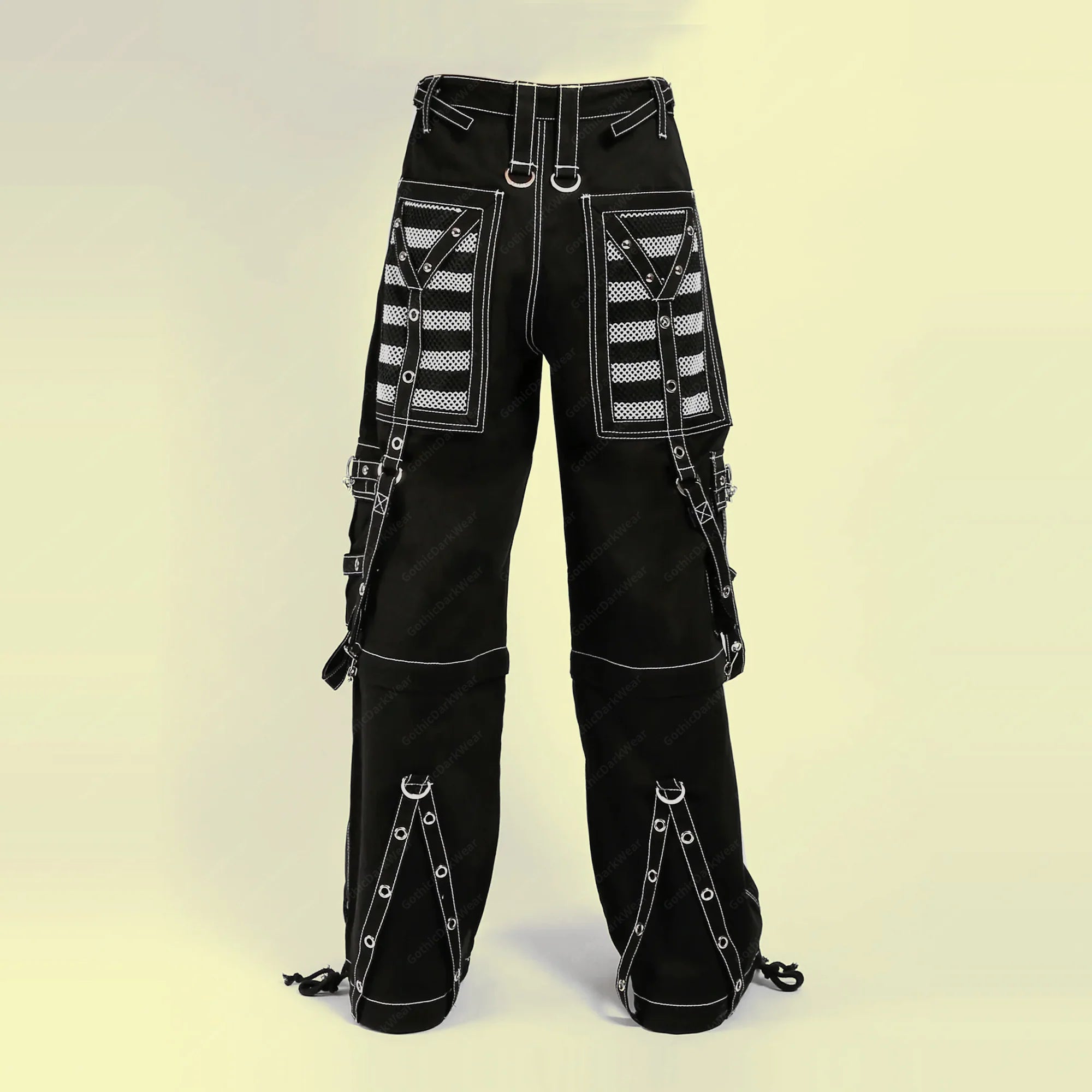 Men Gothic Mesh Panel Pant | Hot Black Punk Trouser with Buckle, Zip and Chain