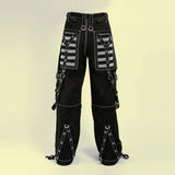 Men Gothic Mesh Panel Pant | Hot Black Punk Trouser with Buckle, Zip and Chain