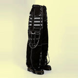 Men Gothic Mesh Panel Pant | Hot Black Punk Trouser with Buckle, Zip and Chain