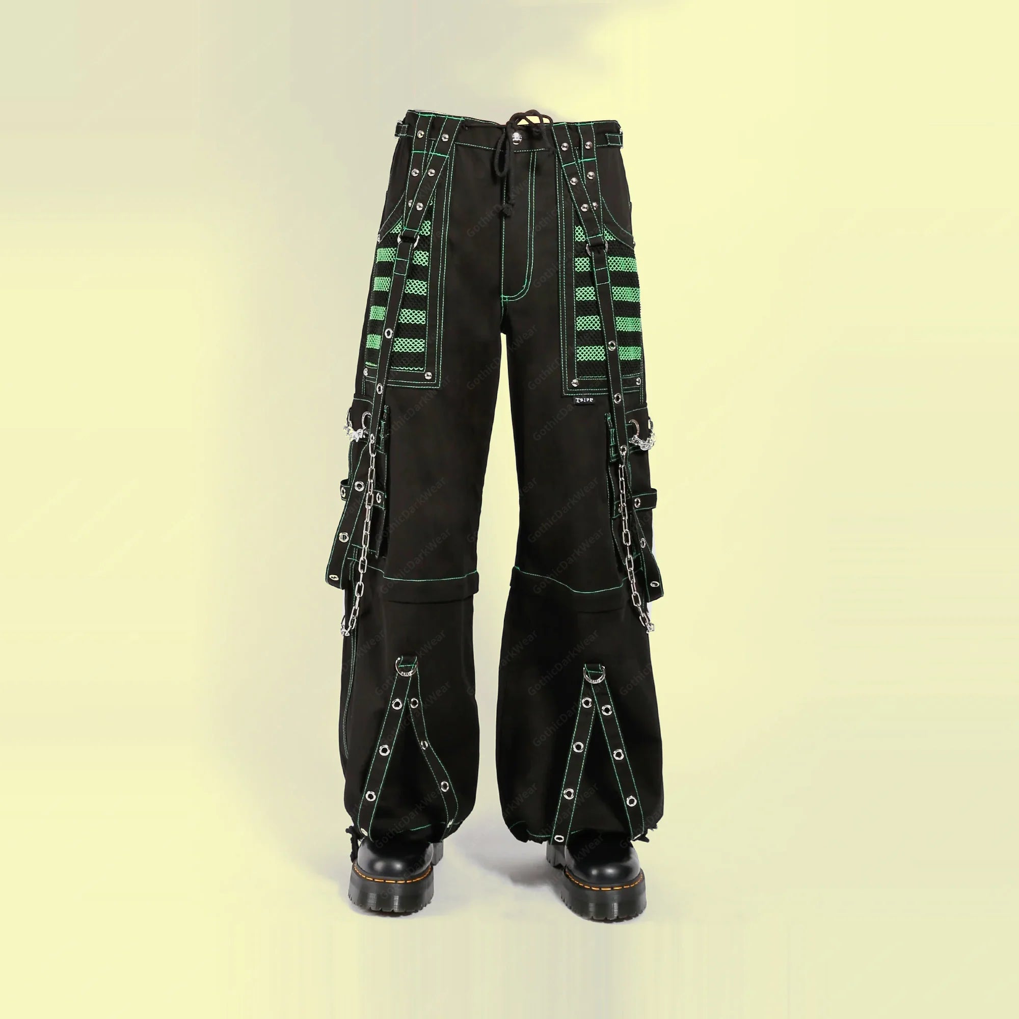 Men Gothic Mesh Panel Pant | Hot Black Punk Trouser with Buckle, Zip and Chain