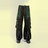 Men Gothic Mesh Panel Pant | Hot Black Punk Trouser with Buckle, Zip and Chain