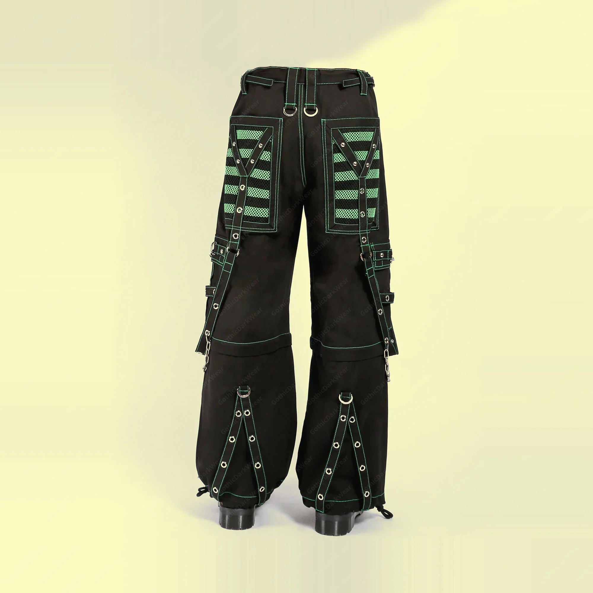 Men Gothic Mesh Panel Pant | Hot Black Punk Trouser with Buckle, Zip and Chain