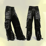 Men Gothic Mesh Panel Pant | Hot Black Punk Trouser with Buckle, Zip and Chain
