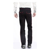Men Black Pentagramme Red Pant | Gothic Military Officer Trouser with Red Contrast Piping