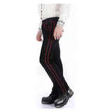 Men Black Pentagramme Red Pant | Gothic Military Officer Trouser with Red Contrast Piping