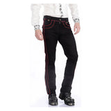 Men Black Pentagramme Red Pant | Gothic Military Officer Trouser with Red Contrast Piping