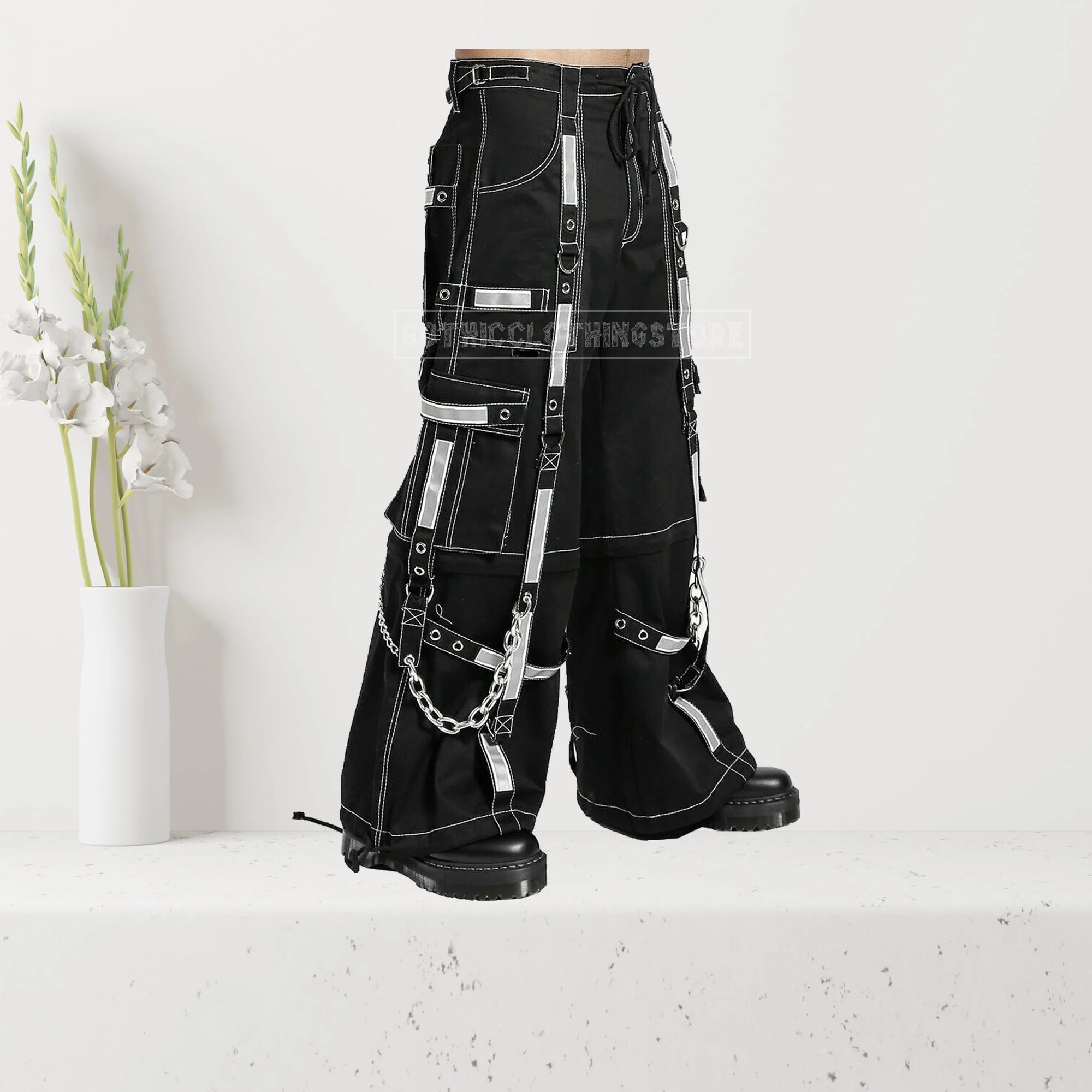 Gothic Industrial Baggy Pant | Techno Cyber Bondage Emo Trouser for Men