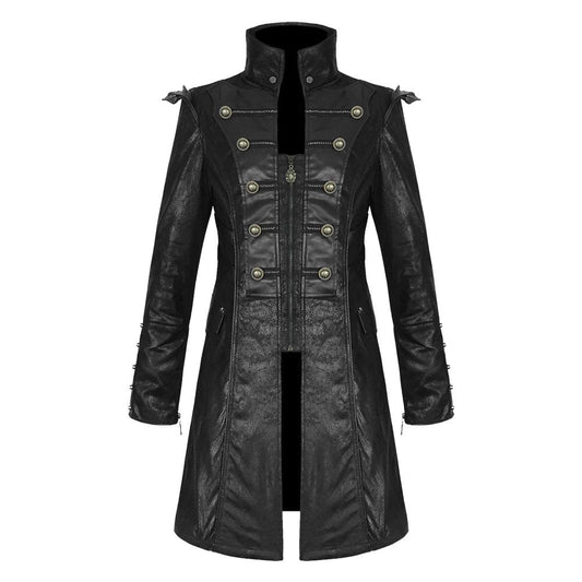 Pentagramme Men Black Steampunk Coat | Gothic Highwayman Long Coat with Braided Frogging