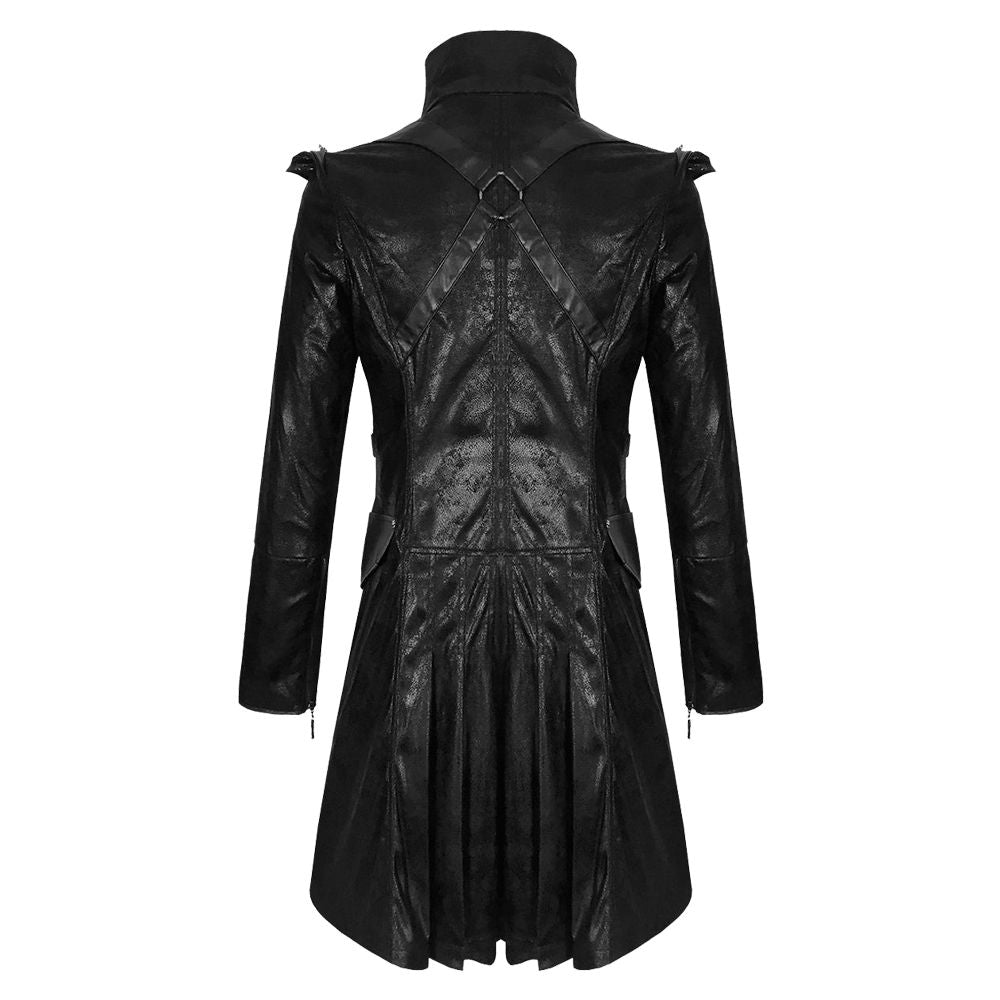 Pentagramme Men Black Steampunk Coat | Gothic Highwayman Long Coat with Braided Frogging