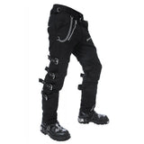Men Black Cyberpunk Morte Pants | Gothic Cotton Trouser with Buckle and Chain