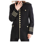 Gothic Military Officer Coat for Men | Gold Button Blazer with Cuff Bands & Epaulets