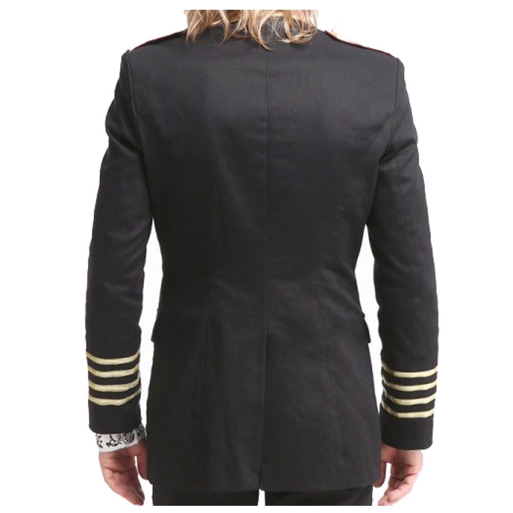 Gothic Military Officer Coat for Men | Gold Button Blazer with Cuff Bands & Epaulets