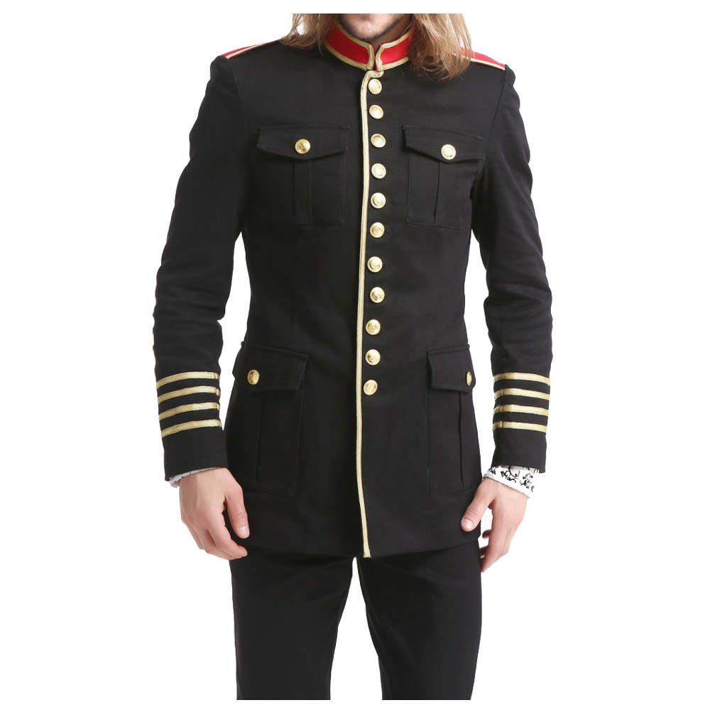Gothic Military Officer Coat for Men | Gold Button Blazer with Cuff Bands & Epaulets