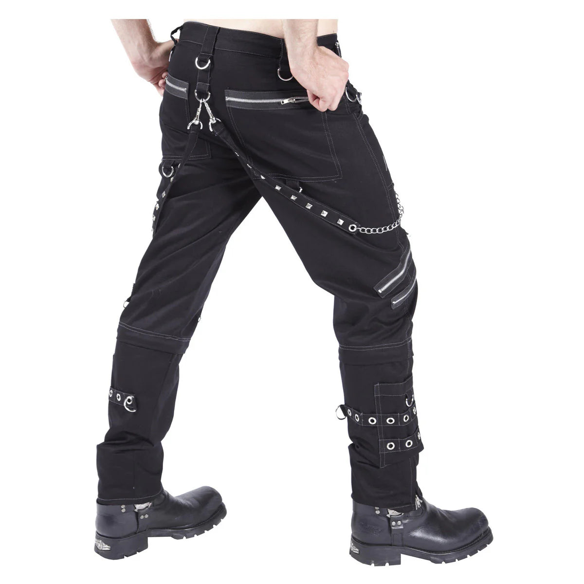 Men Gothic Punk Pants Black D-Ring Strap Trousers | Zipper Detail Streetwear for Goth and Emo Style
