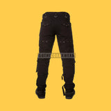 Men Gothic Punk Rock Pants | Black Cotton Studded Trouser for Alternative Emo Streetwear