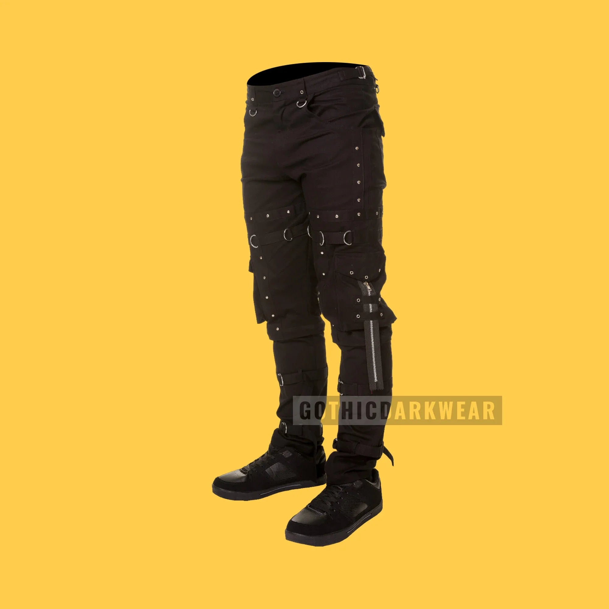 Men Gothic Punk Rock Pants | Black Cotton Studded Trouser for Alternative Emo Streetwear