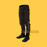 Men Gothic Punk Rock Pants | Black Cotton Studded Trouser for Alternative Emo Streetwear