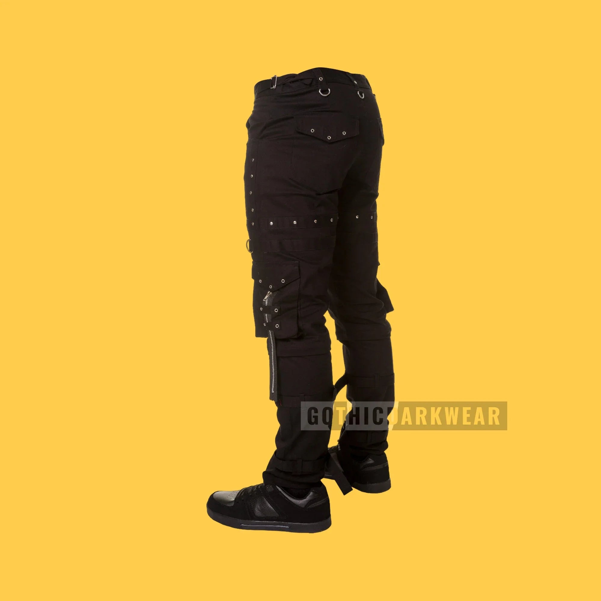 Men Gothic Punk Rock Pants | Black Cotton Studded Trouser for Alternative Emo Streetwear