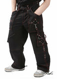 Men Black and Red Gothic Bondage Transformer Pants | Baggy Punk Rock Trouser with Zip-Off Short