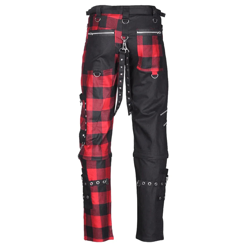 Men Red and Black Gothic Pants | Dead Threads Damned Checked Punk Trouser with Chain
